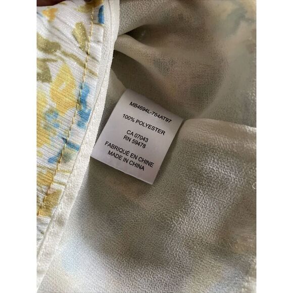 Rachel Zoe Sleeveless Top Yellow Blue Floral Silver Shimmer Large Ruffle‎ V Neck - Picture 5 of 8